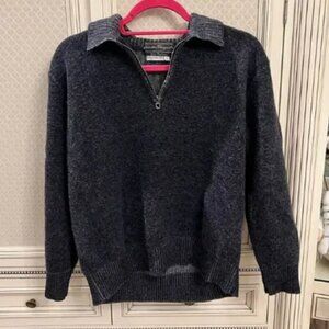 Salvatore Ferragamo blue gray wool cashmere half zip sweater